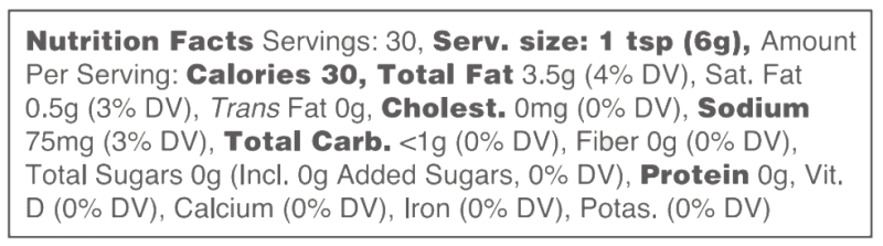 HOT SAUCE NUTRITION LABEL 1 1