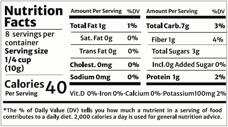 corn nutritional label